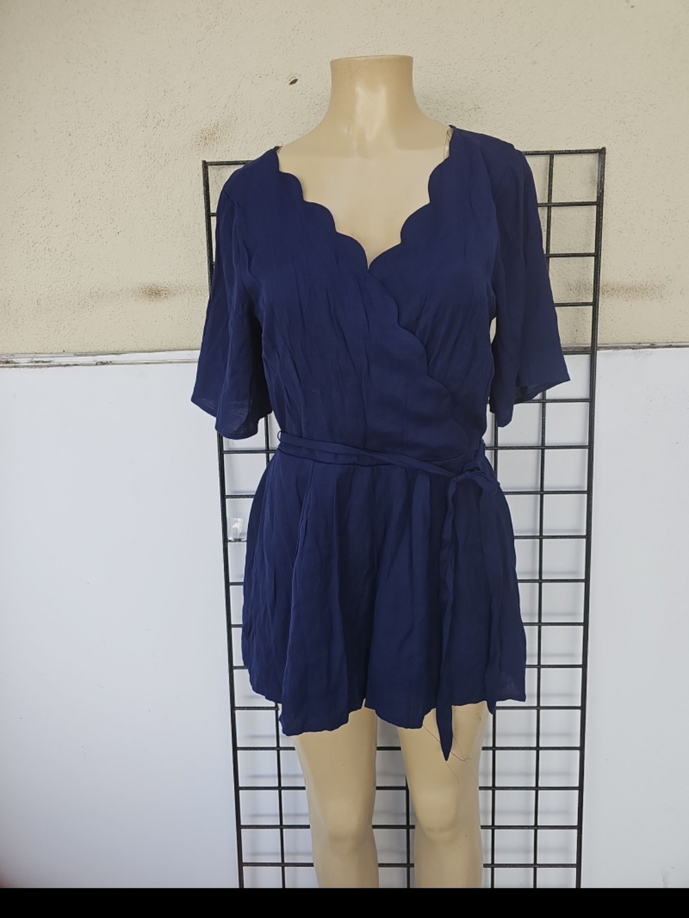 Women’s Scallop-Neck Navy Romper